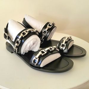 COACH EDEN Double Band Flat Sandal Black W/ Signature Chain G2423 Size 7